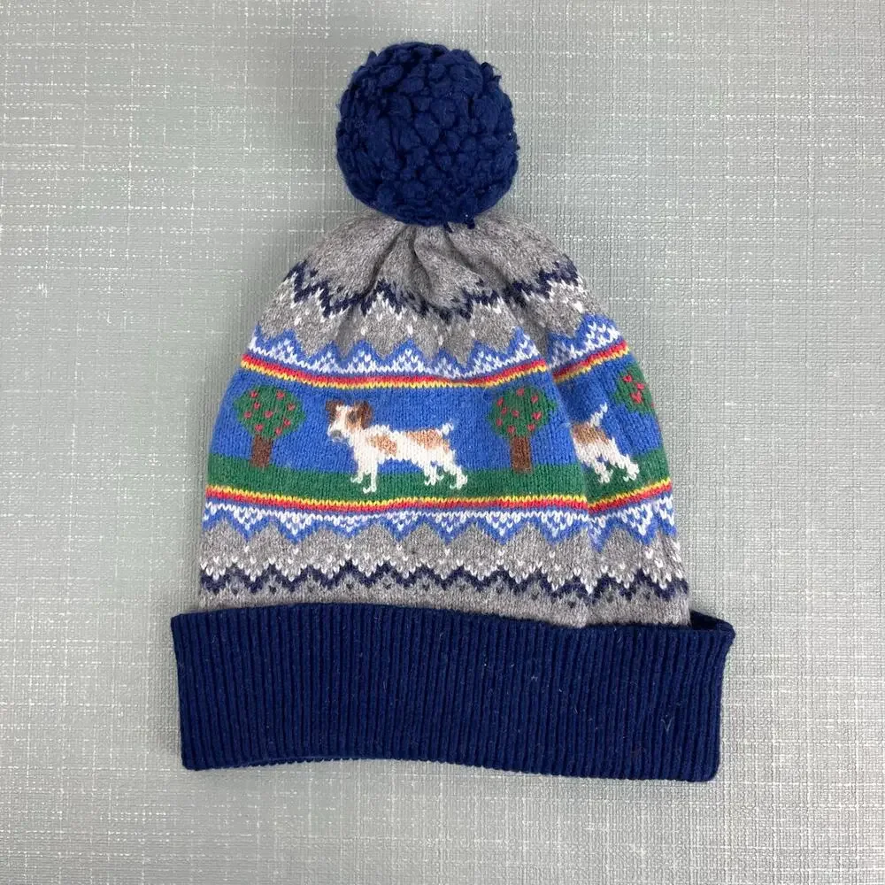 Mini Boden Intarsia Knit Fair Isle Sprout Winter Beanie Hat S